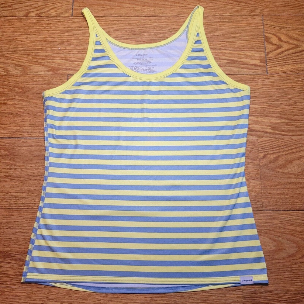 Patagonia Capeline Silkweight Yellow and Blue Striped Tank Top M